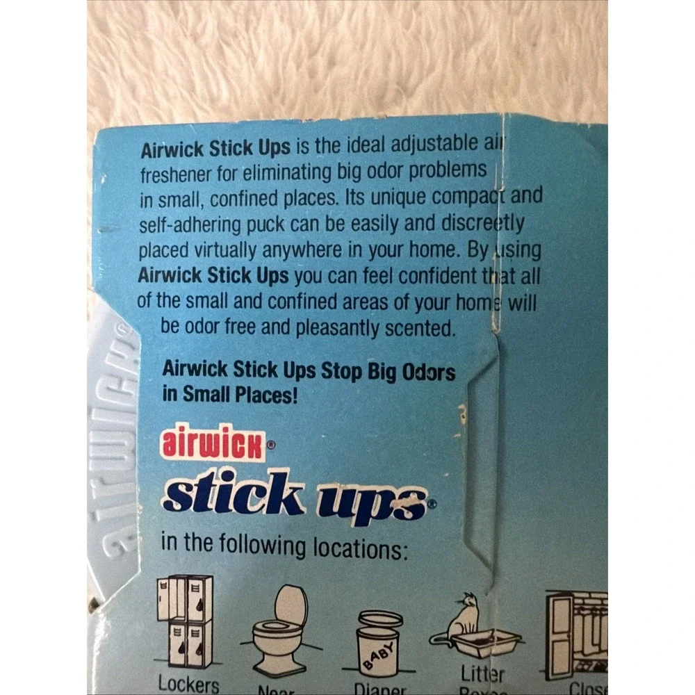 Air Wick Stick Ups Powder Puff Scent 2 Air Fresheners NOS NIP Vtg Airwick
